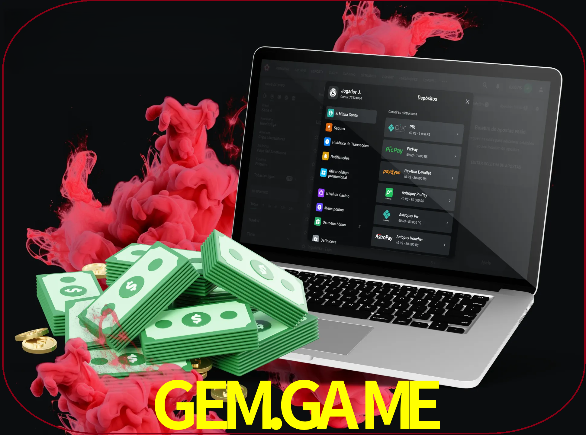 Para efetuar um depósito na sua conta gem.game, basta escolher o método de depósito e especificar o montante.