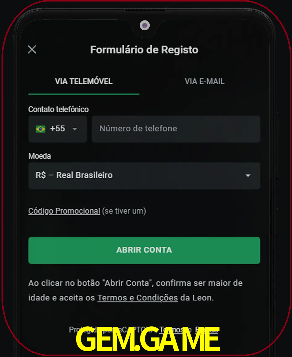 Abra o aplicativo e inicie o processo de registro.