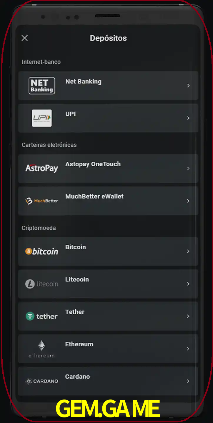 Você pode usar métodos alternativos de depósito.